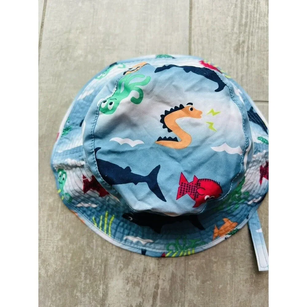 GYMBOREE Baby Toddler Boy Bucket Sun Protect Beach Hat Sealife Fish Shark 12-24m
